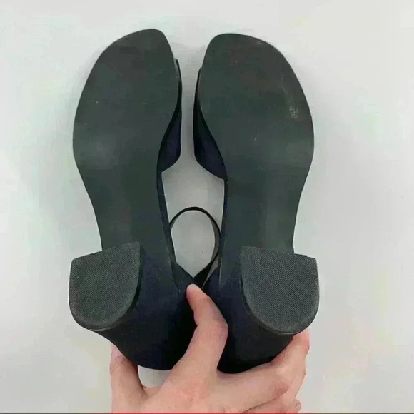 Madeline Stuart Bimini heels size 8.5 navy blue satin square toe 90s Y2k - Picture 5 of 12